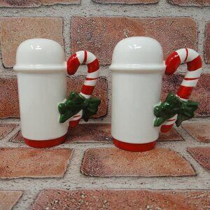 Vintage Enesco Salt & Pepper Shakers Ceramic Christmas Candy Cane Bow Japan